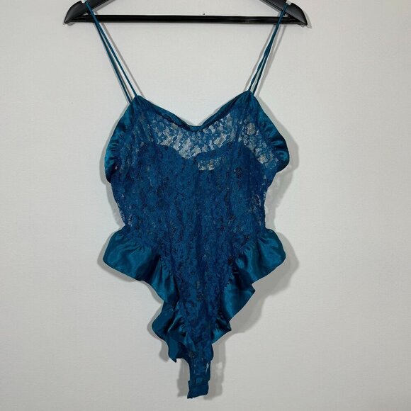 Vtg Victoria’s Secret Gold Label Teal Lace Teddy Bodysuit sz Small Glam Rock 90s - Picture 1 of 5